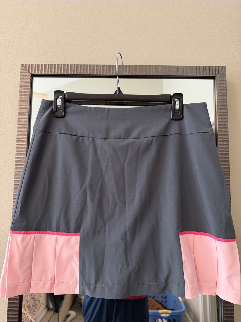 Grey Golf Skirt with Pink Pleat Trim